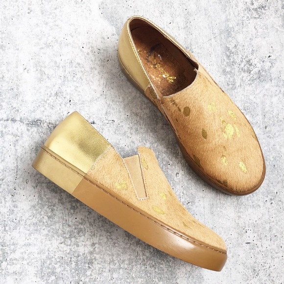 Free People Shoes - Free People Metallic Gold Varsity Sneakers